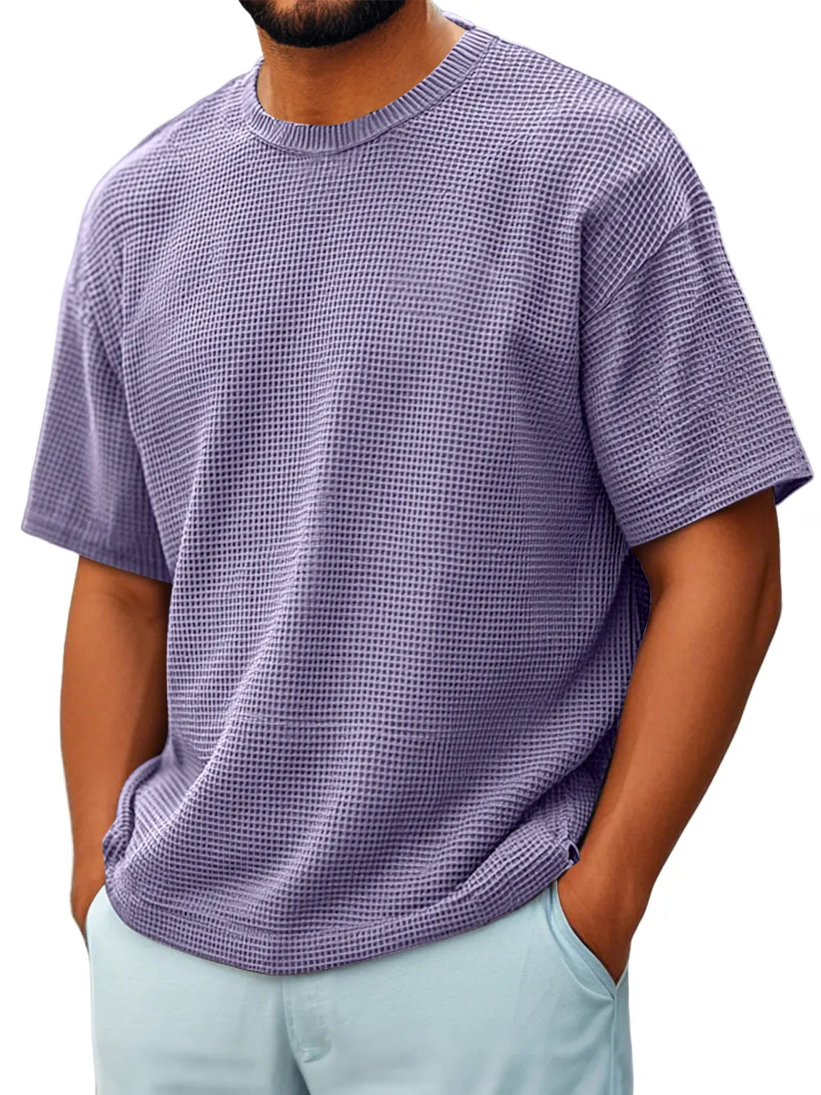 Men's Round Neck Waffle Casual Short-sleeved T-shir
