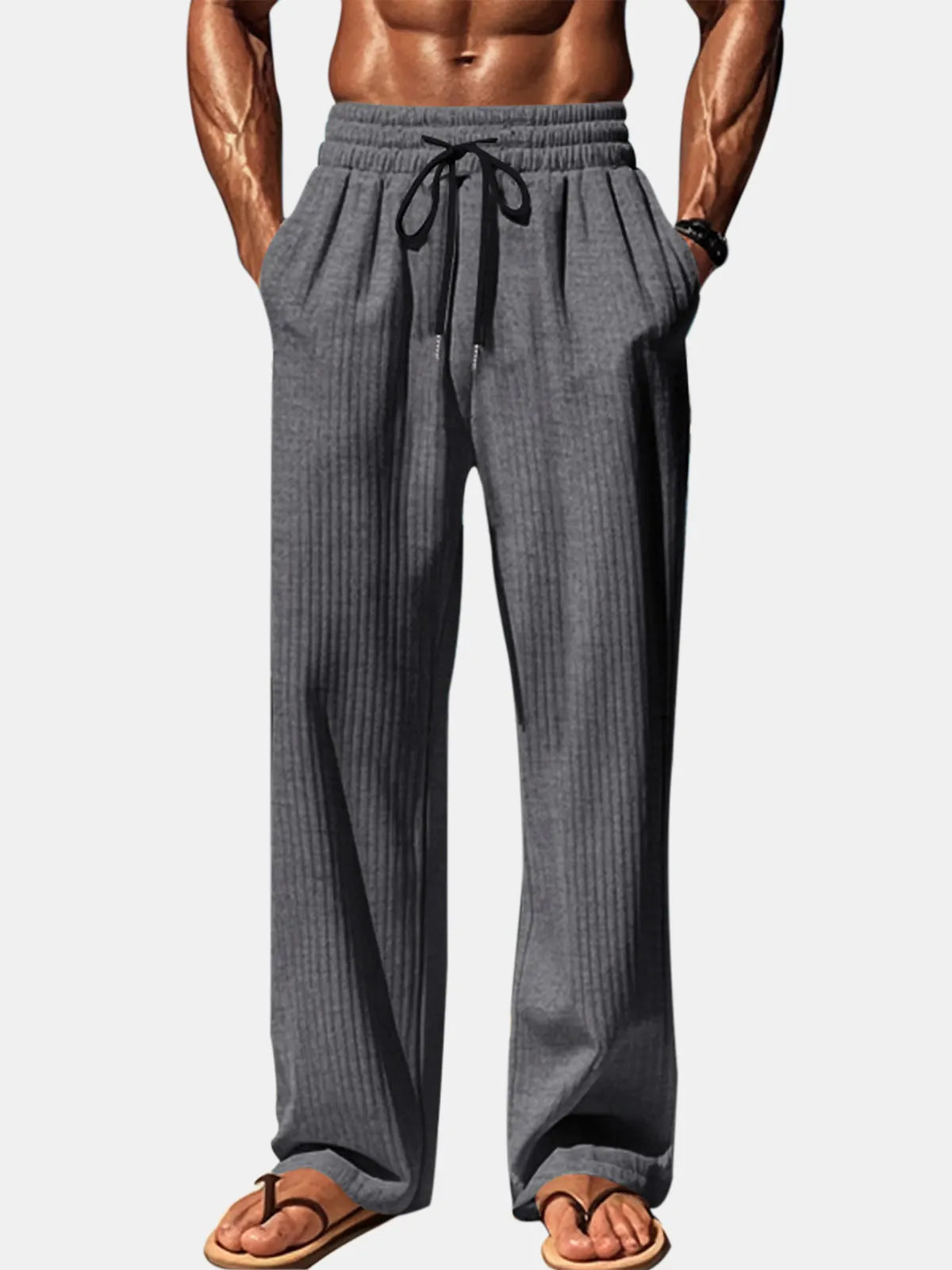 Men's Daily Solid Color Vertical Strip Casual Trousers