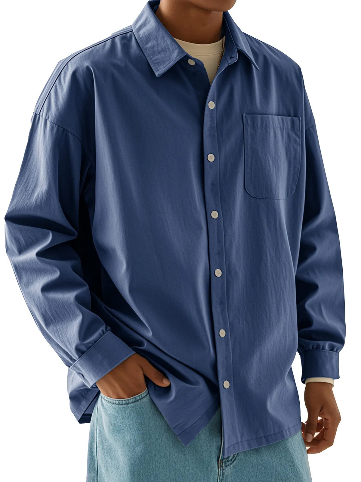 Men's Fashion Casual Retro Cotton Lapel Long Sleeve Shirt