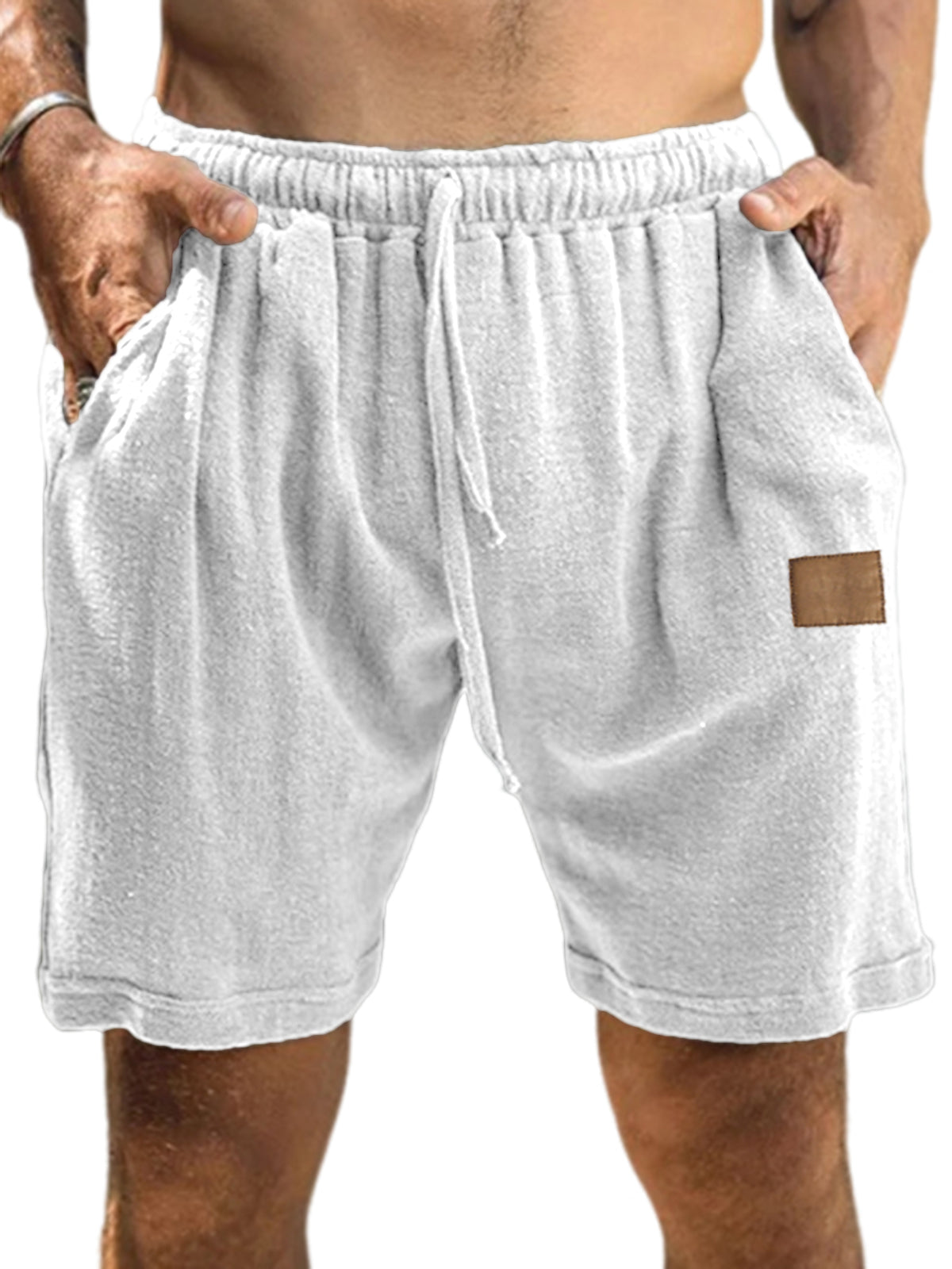 Men's Textured Comfort Embroidered Logo Holiday Casual Lace-Up Shorts with Side Pockets