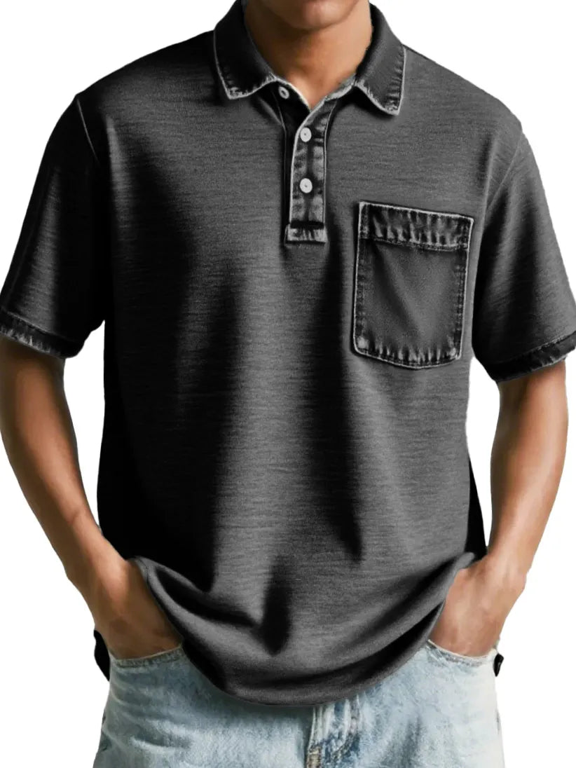 Men's Fashion Retro Distressed Pocket Short-sleeved Polo Shirt