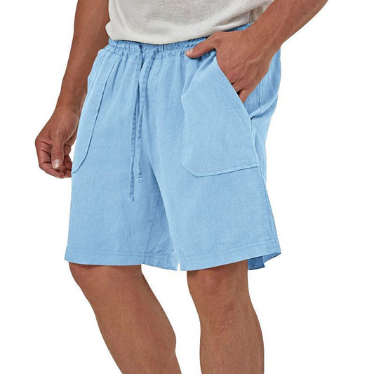 Men's Linen Casual Vacation Double Pocket Drawstring Elastic Waist Shorts Cropped Pants