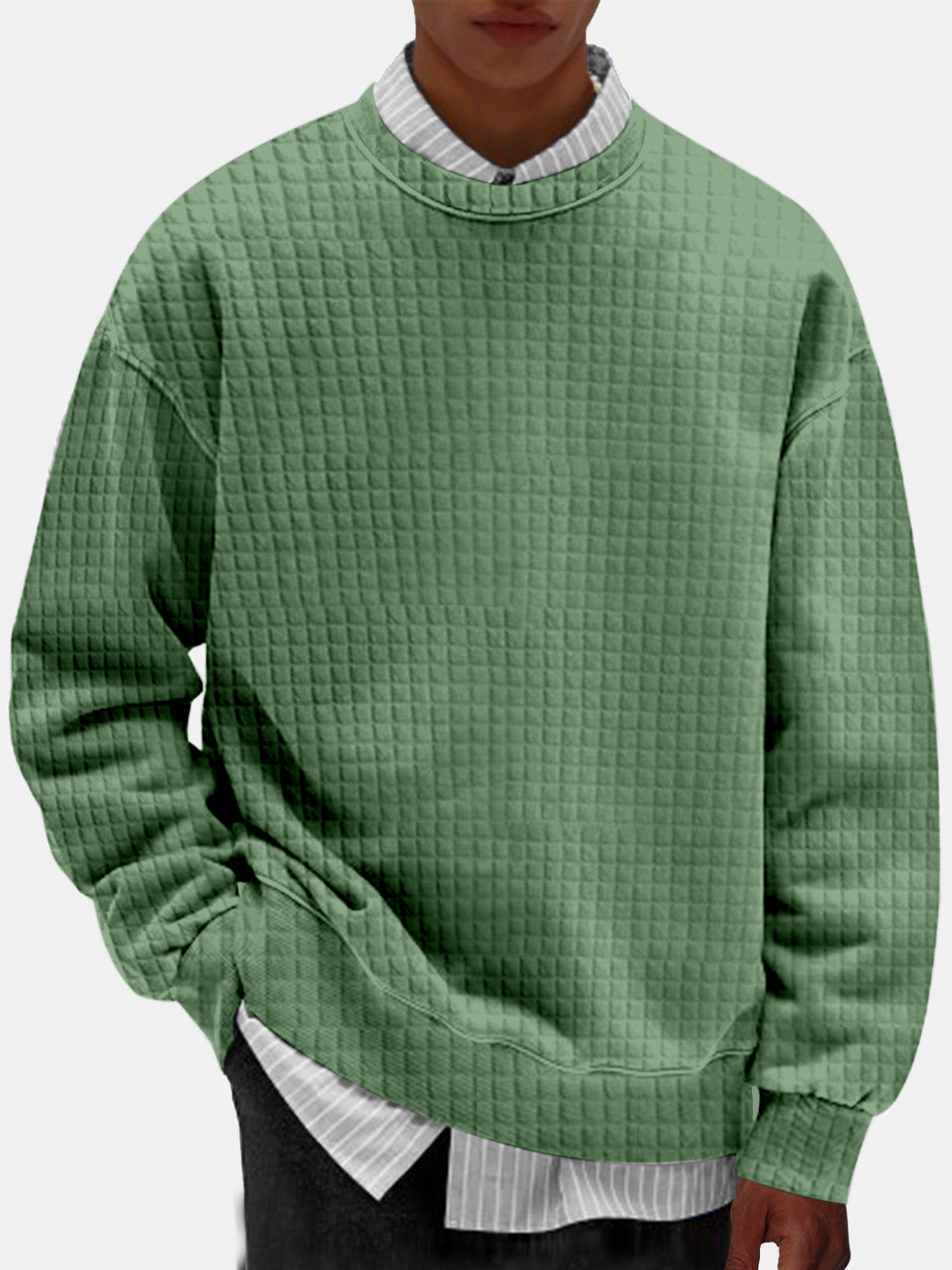 Men's Casual Solid Color Comfortable Small Square Round Neck Sweatshirt