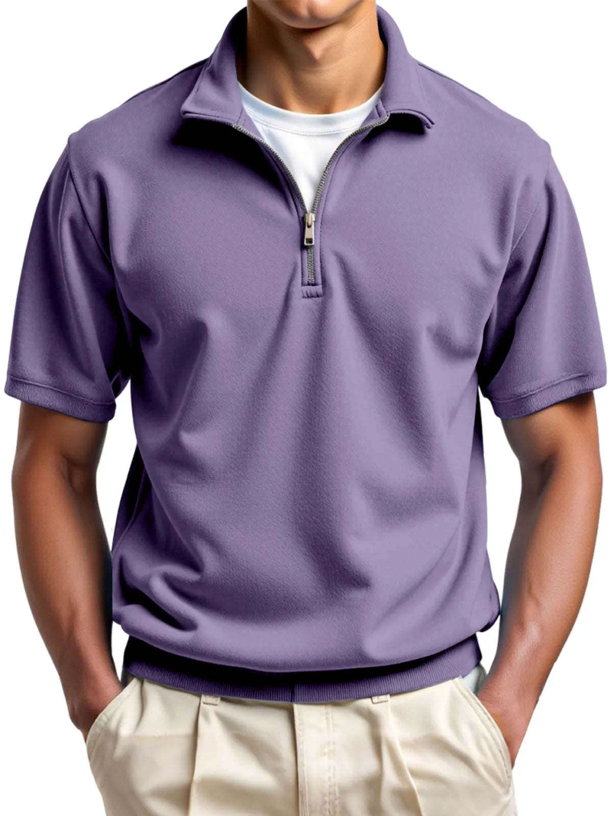 Men's Daily Simple Solid Color Zipper Polo Shirt