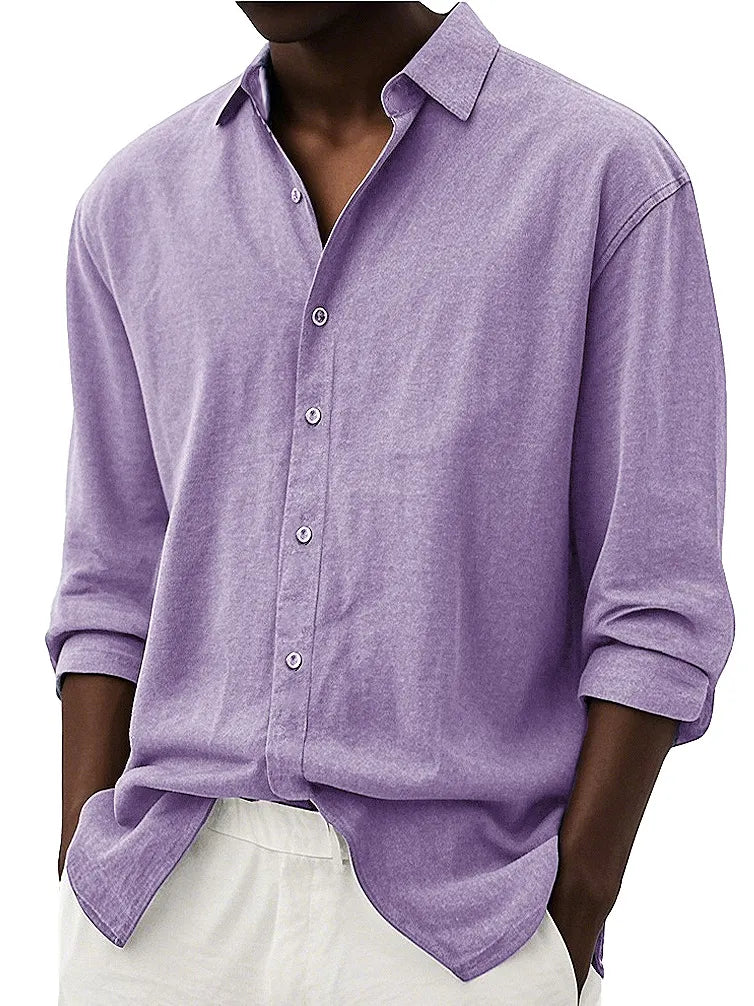 Men's Fashion Retro Casual Lapel Long-sleeved Shirt