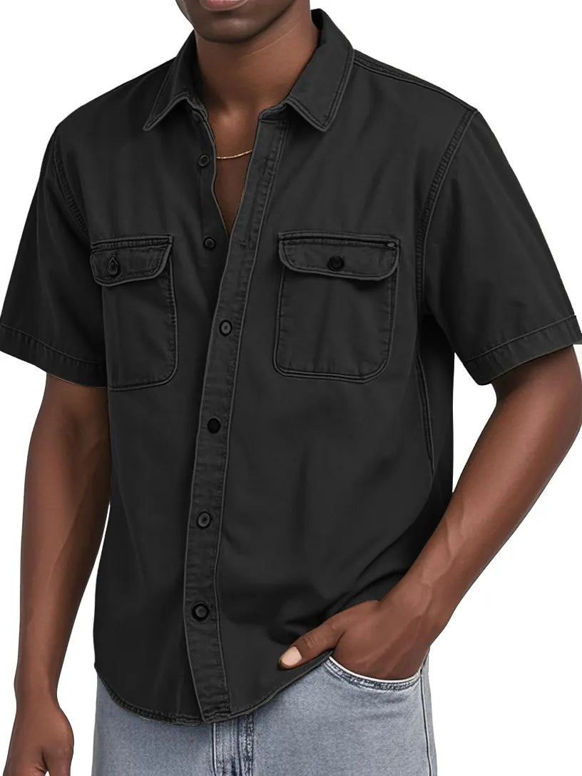 Men's Double Pocket Workwear Casual Short-sleeved Shirt