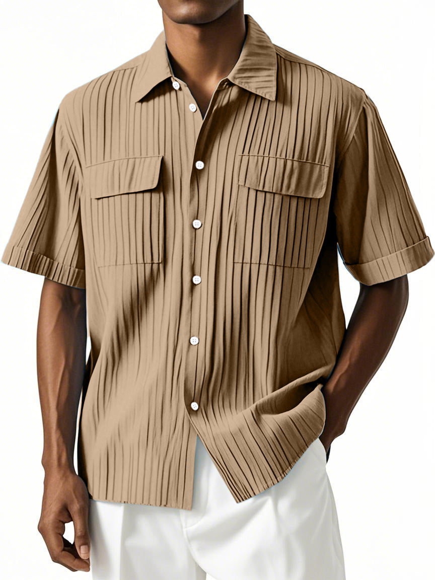 Men's Simple Hawaiian Comfort Double Pocket Short Sleeve Shirt