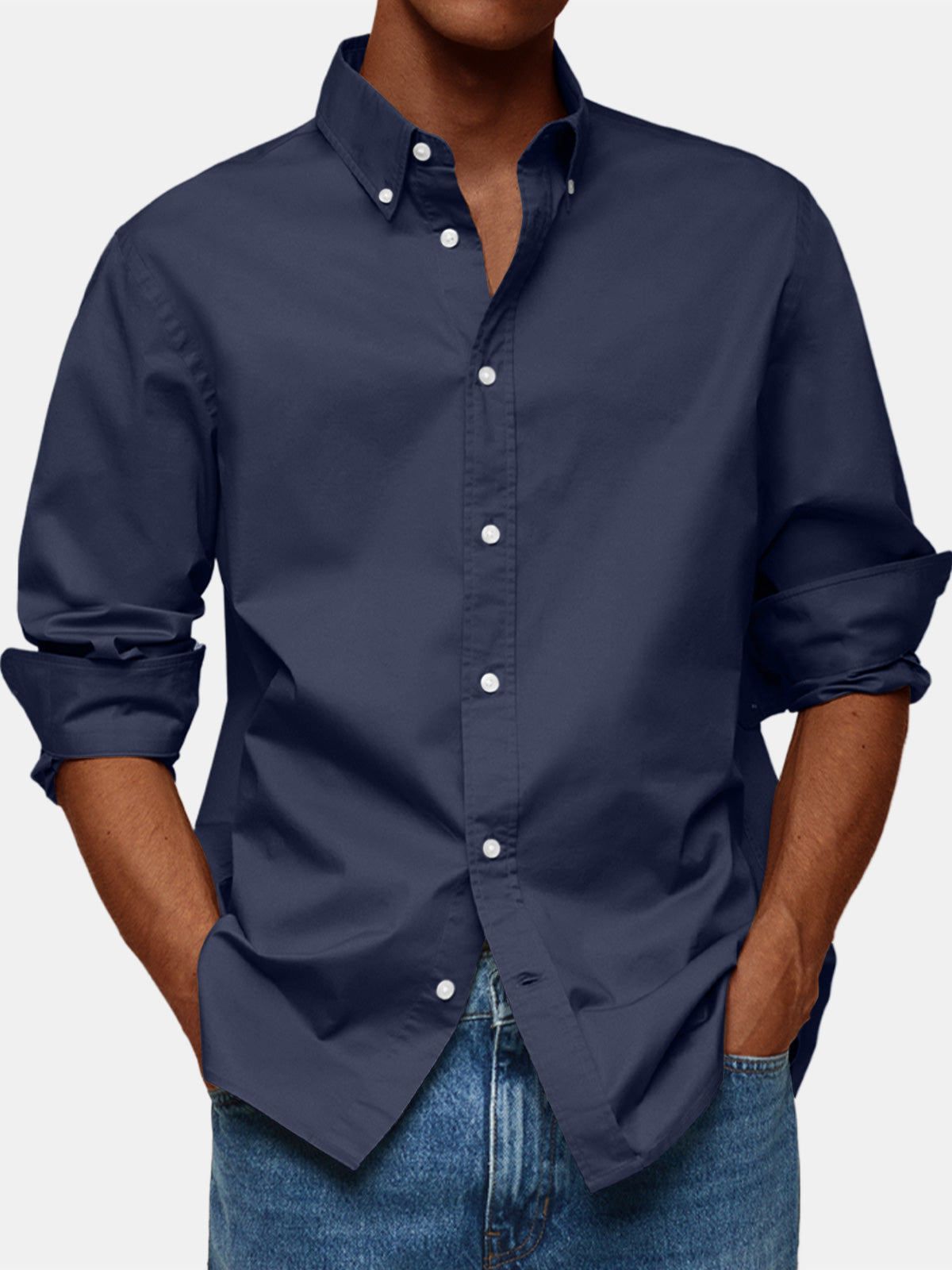 Men's Retro Solid Color Casual Lapel Comfortable Long Sleeve Shirt