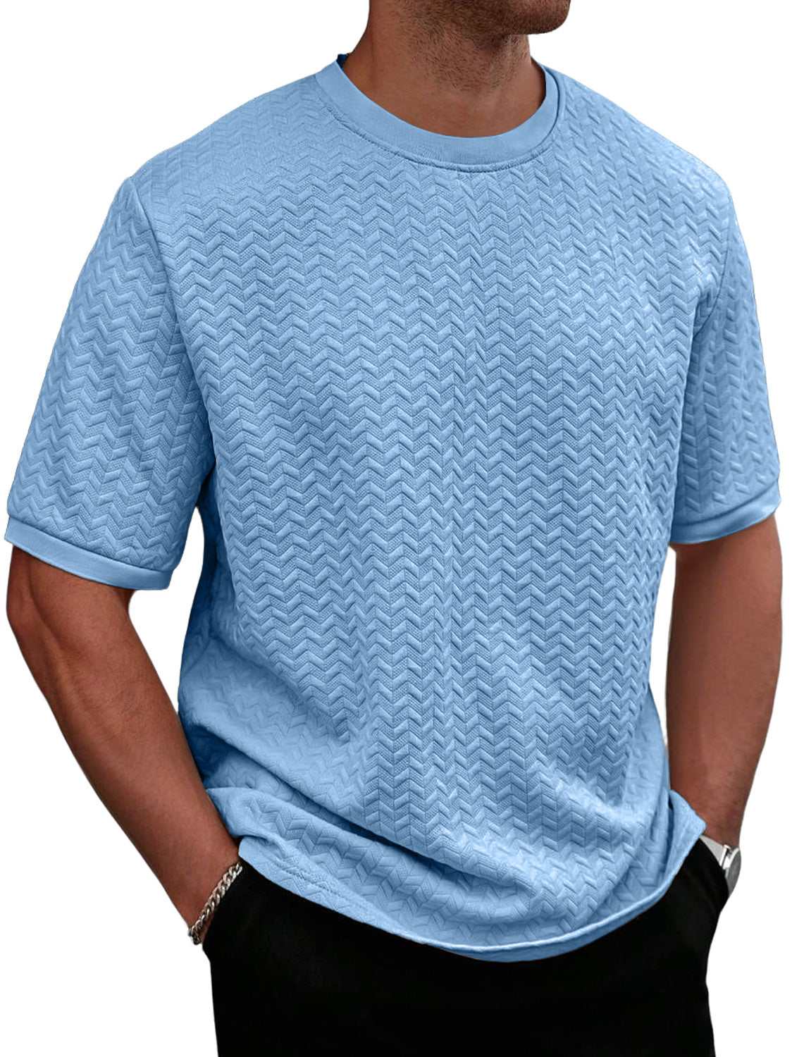 Men's Daily Round Neck Texture Casual Solid Color Comfortable Short-sleeved T-shirt