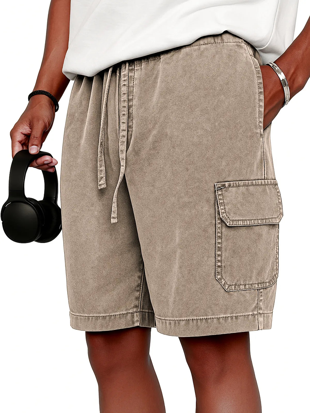 Men's Stylish Vintage Dyed Cargo Lace Up Practical Pockets Casual  Shorts