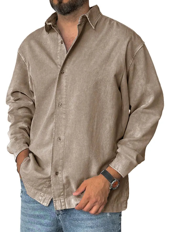 Men's Fashion Retro Distressed Lapel Long-sleeved Shirt