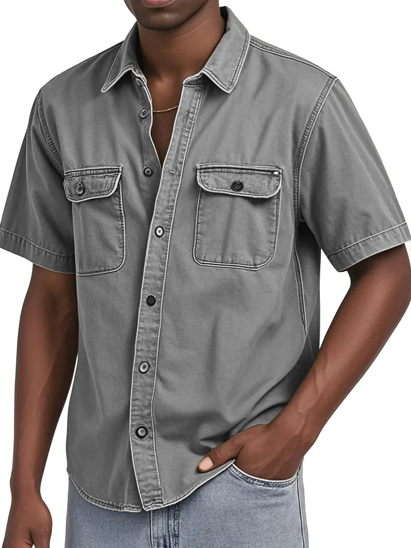 Men's Double Pocket Workwear Casual Short-sleeved Shirt
