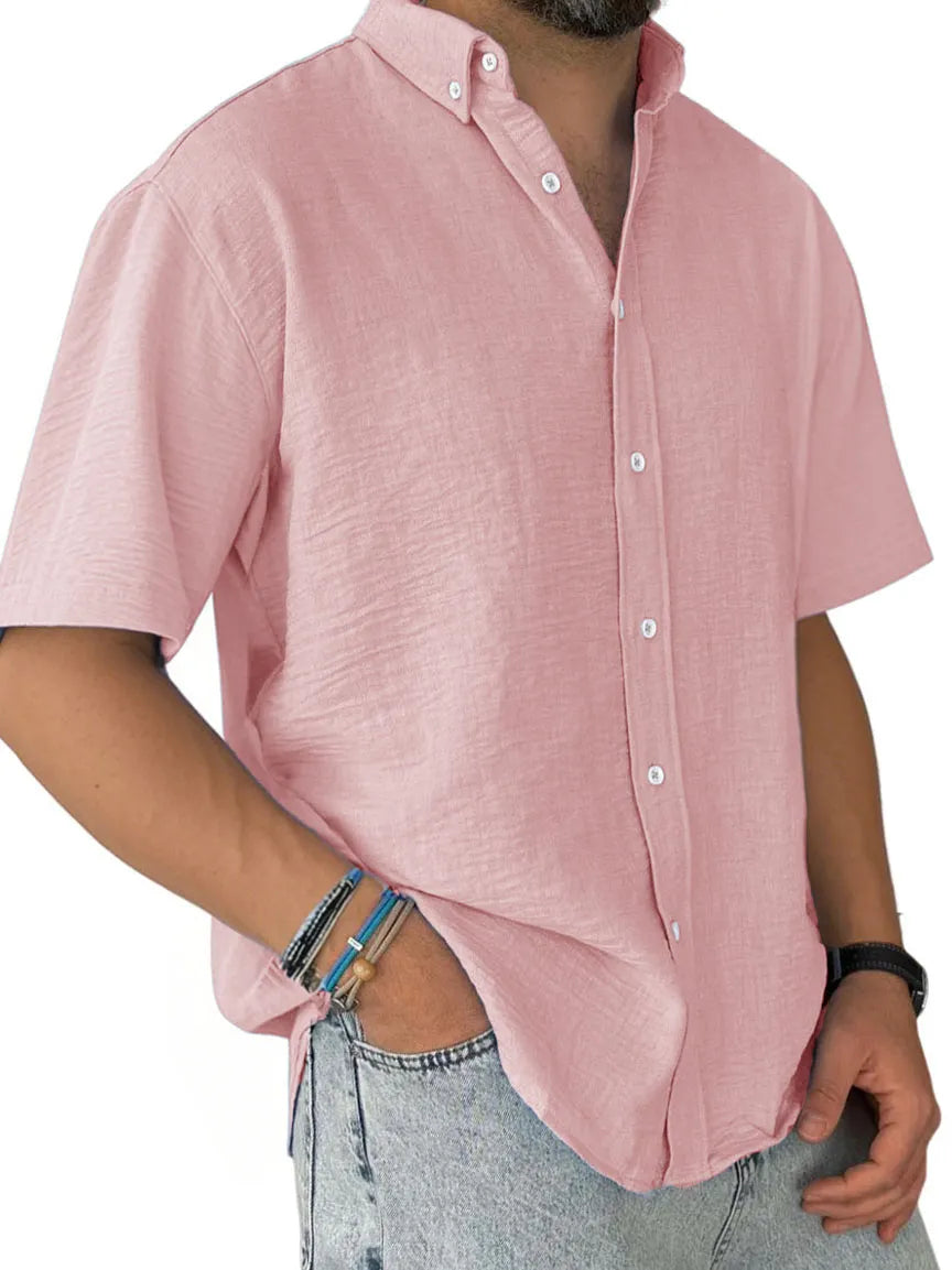 Men's Fashion Casual Pleated Fabric Short Sleeve Shirt