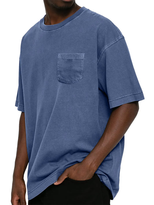 Men's Retro Distressed Washed Pocket Short-sleeved T-shirt
