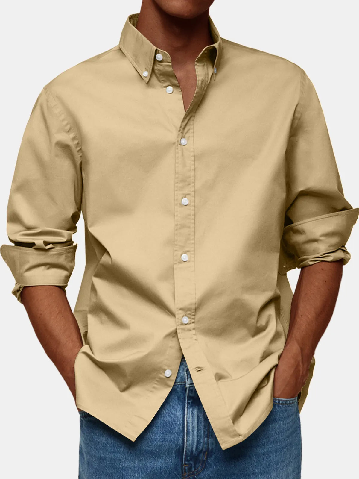 Men's Retro Solid Color Casual Lapel Comfortable Long Sleeve Shirt