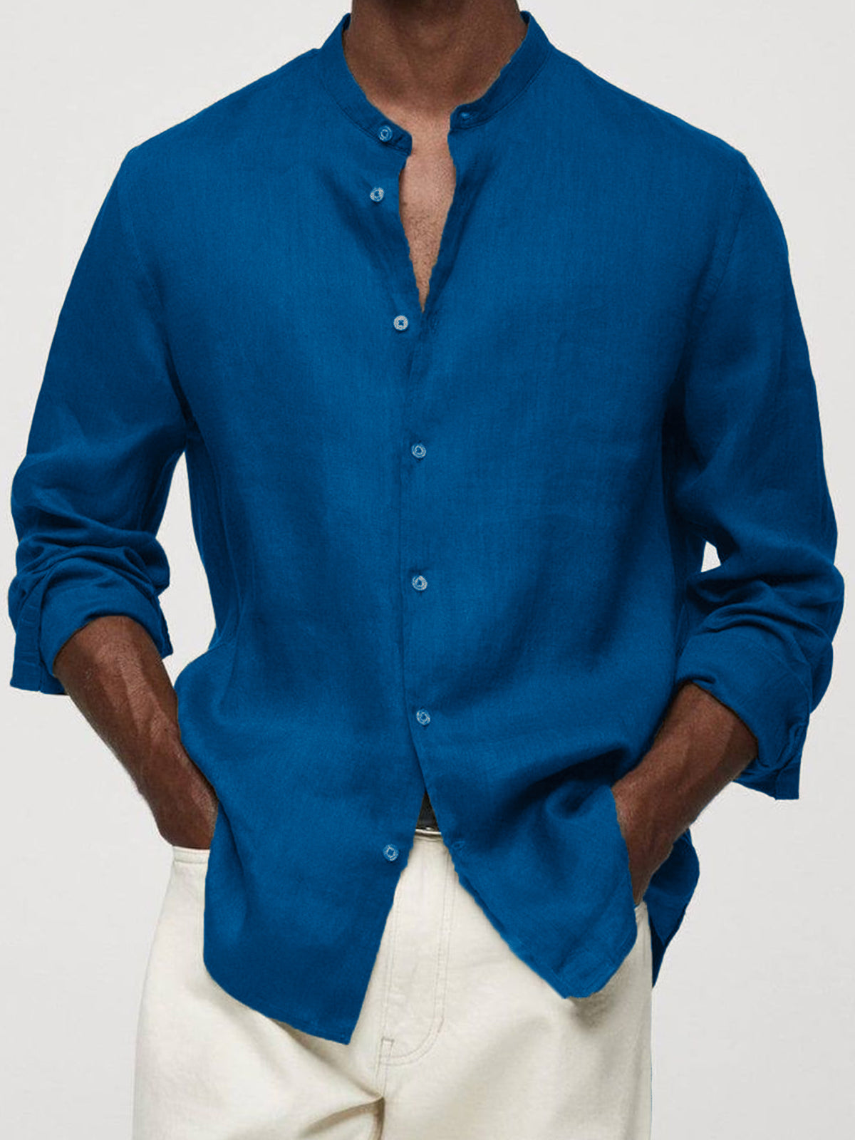 Men's Cotton And Linen Retro Stand-up Collar Daily Casual Basic Shirt