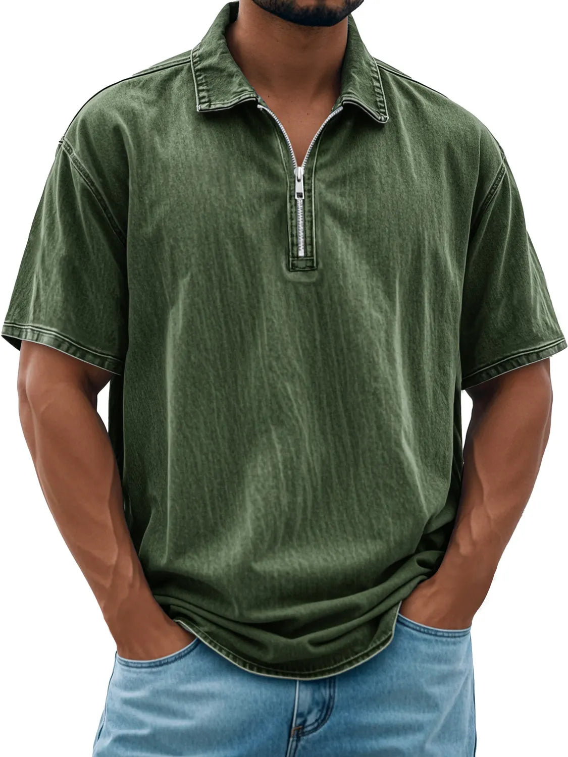 Men's Retro Daily Lapel Zipper Casual Short Sleeve POLO Shirt