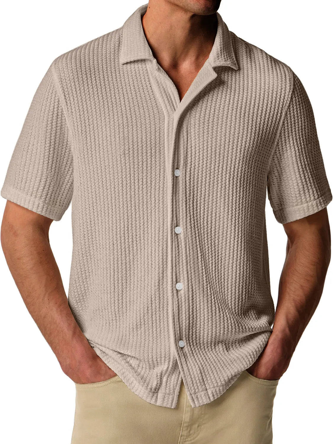 Men's Daily Texture Lapel Casual Comfort Short Sleeve Shirt