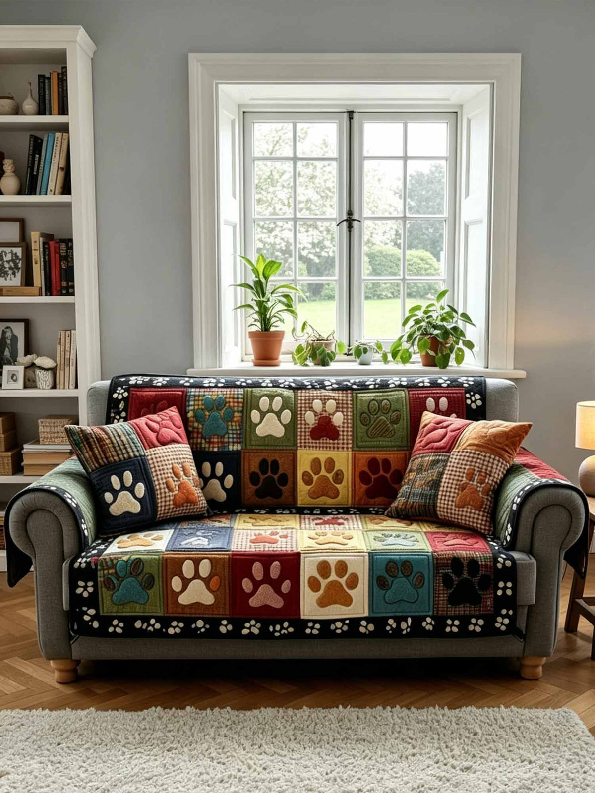 Colorful Paw Patchwork Quilted Sofa Cover
