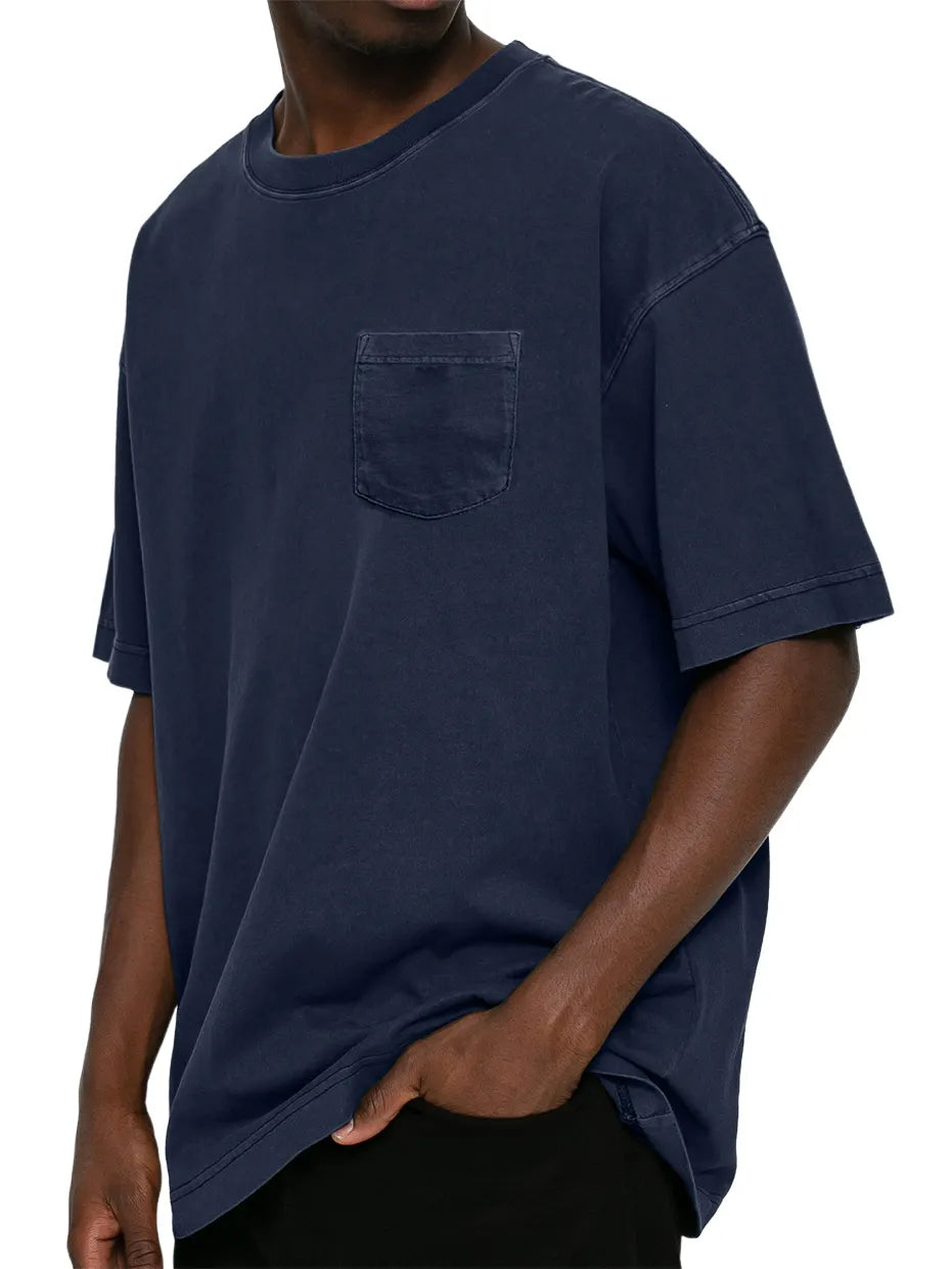 Men's Retro Distressed Washed Pocket Short-sleeved T-shirt