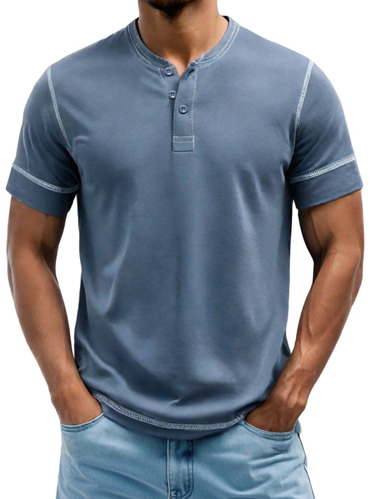 Men's Henry Elastic Cotton Daily Casual T-shirt