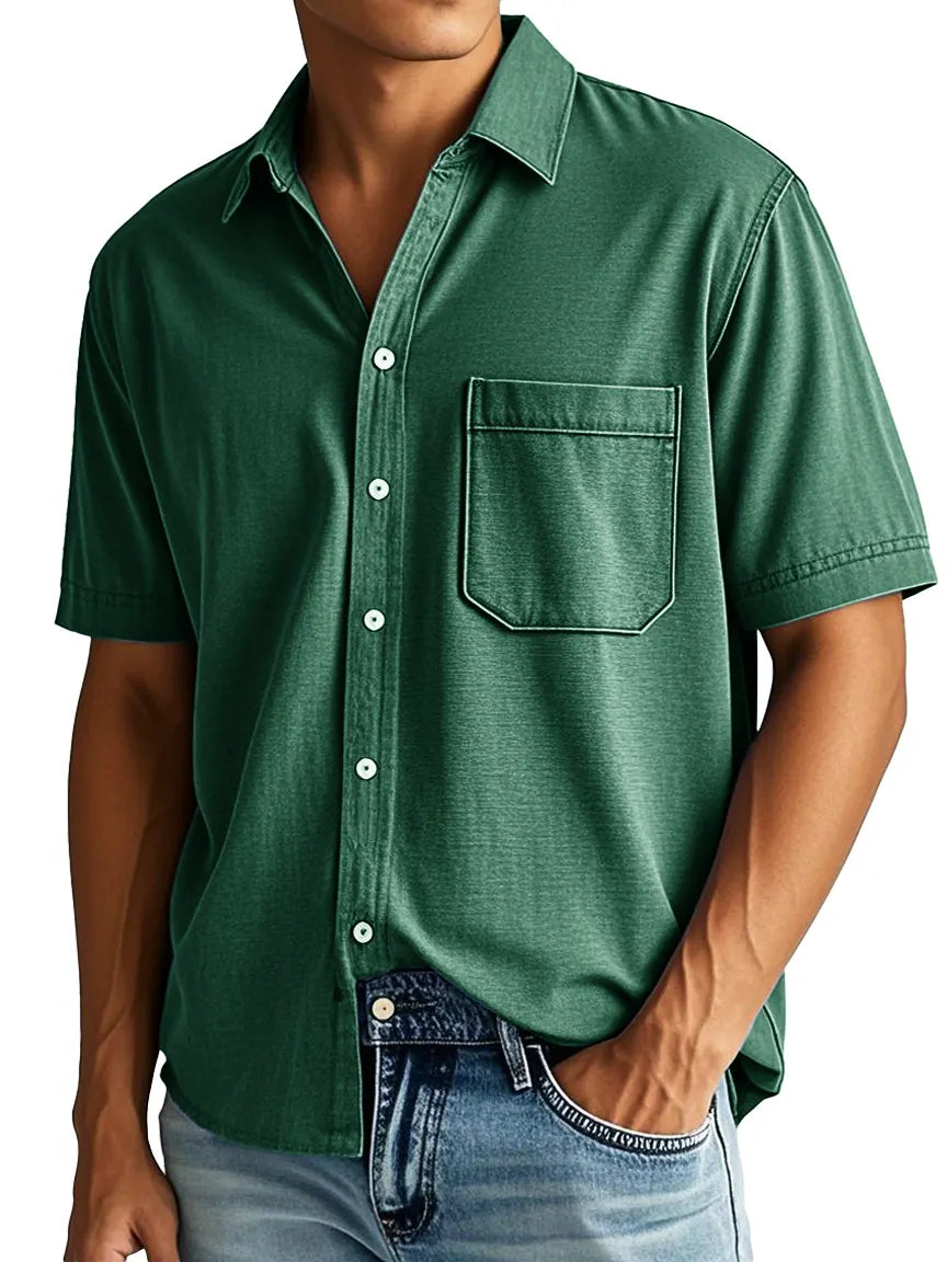 Men's Fashion Casual Lapel Pocket Short-sleeved Shirt