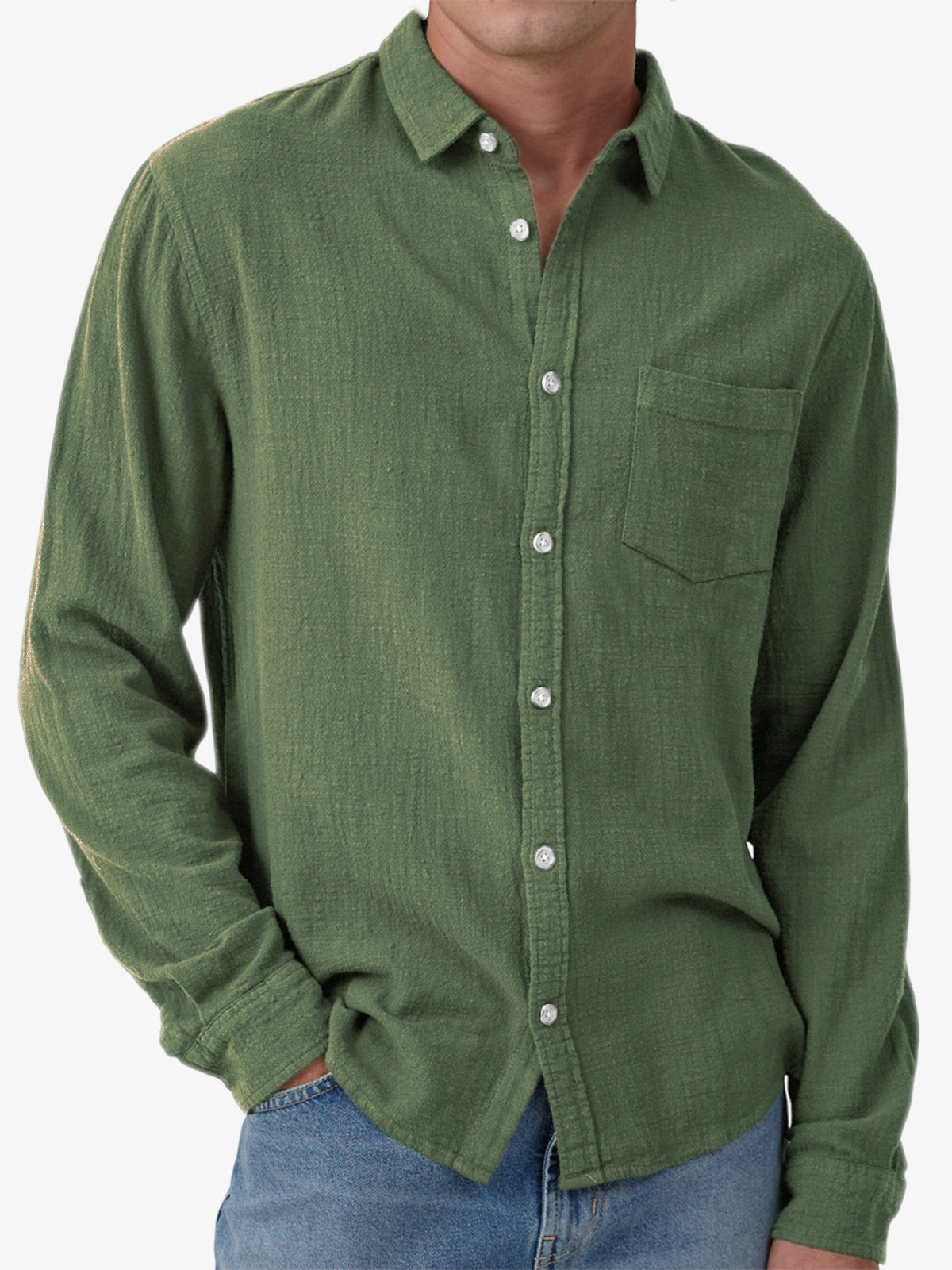 Men's Vacation Hawaiian Casual Vintage Cotton Casual Long Sleeve Shirt with Chest Pocket