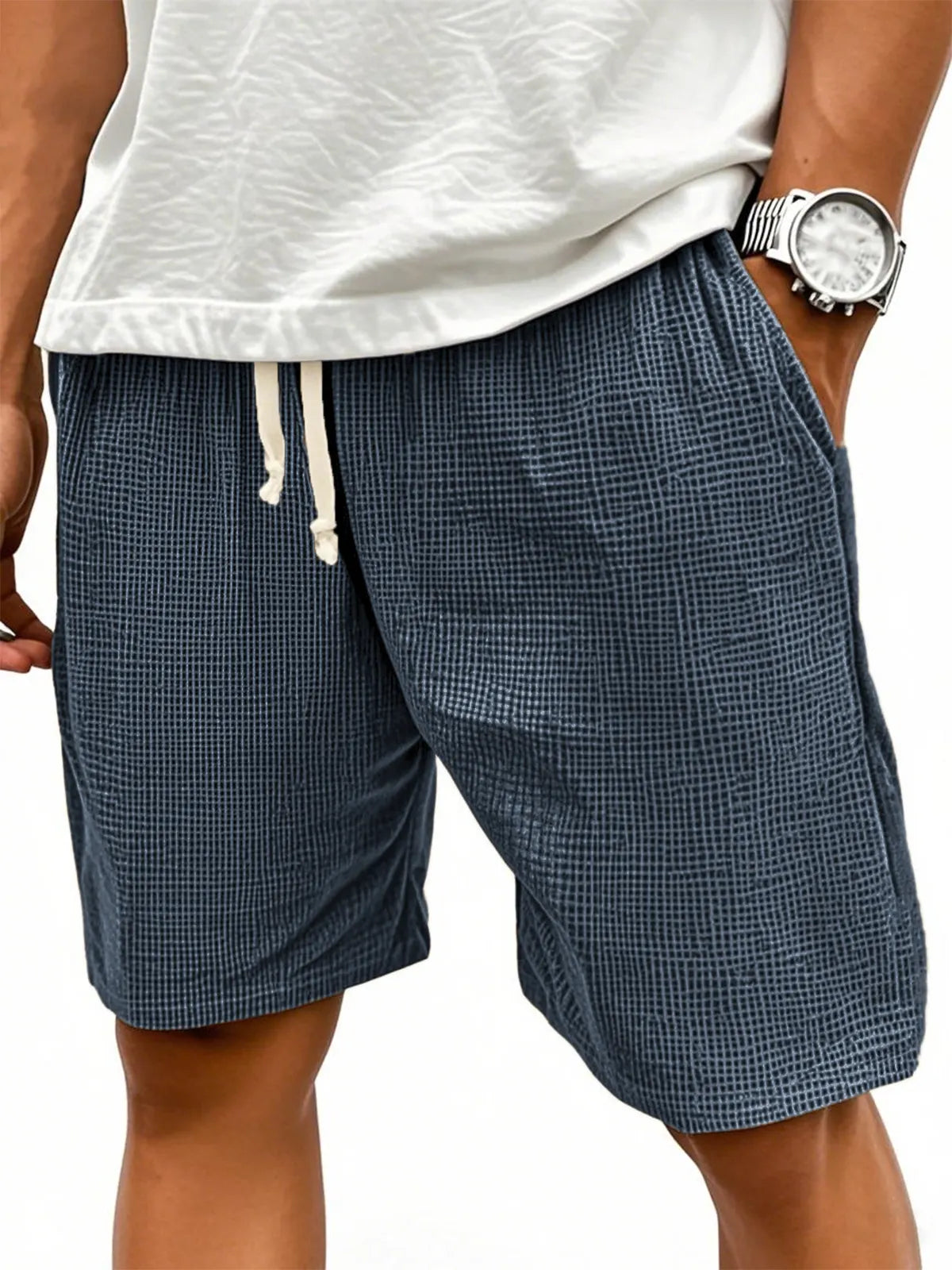 Men's Comfortable Waffle Texture Lace-up Stylish Casual Loose Shorts