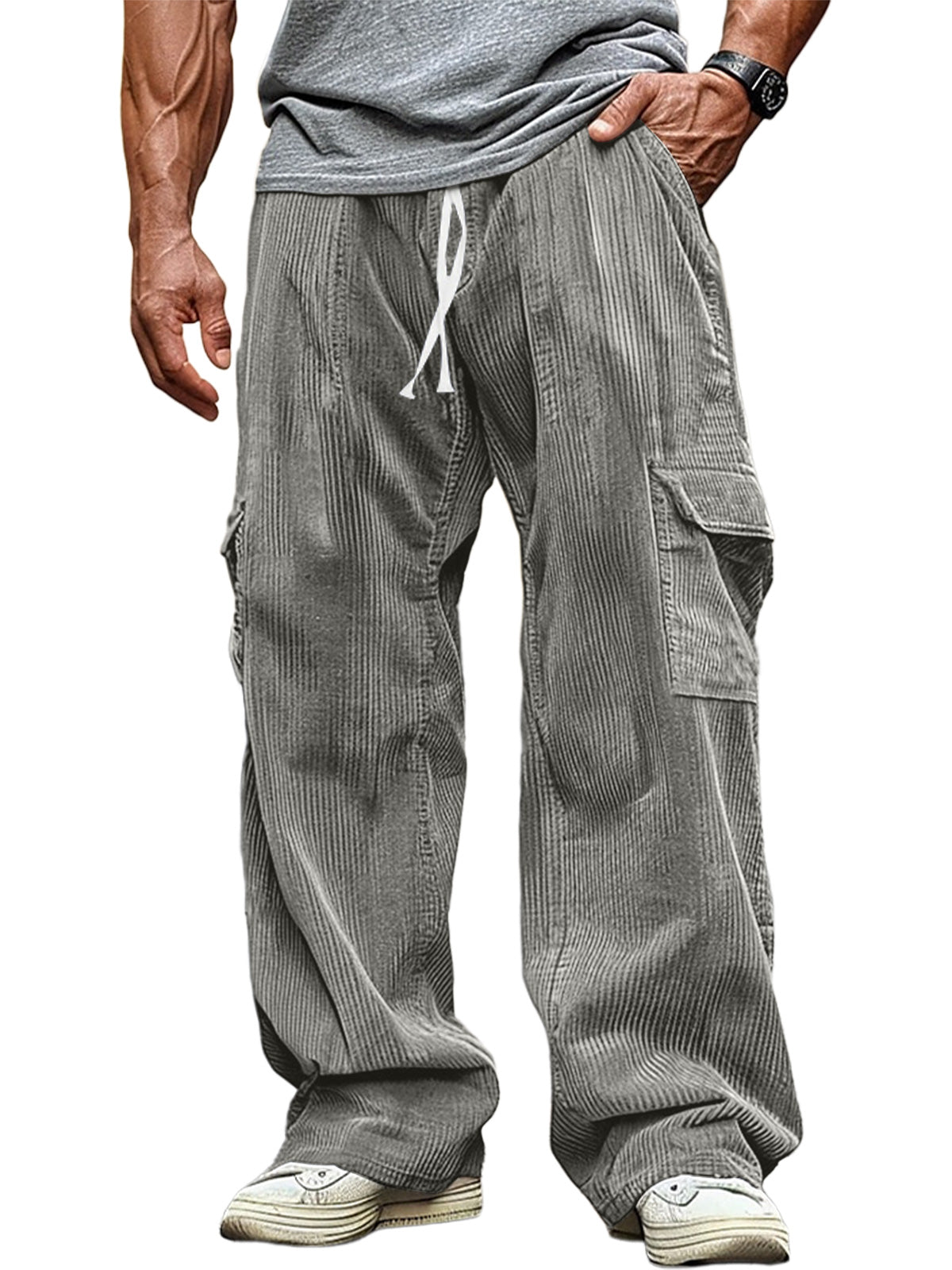 Men's Casual Corduroy Elastic Band Solid Color Trousers