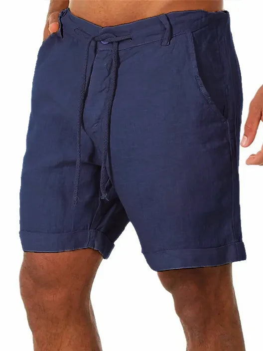 Men's Solid Color Vacation Lace Cotton and Linen Shorts and Casual Pants