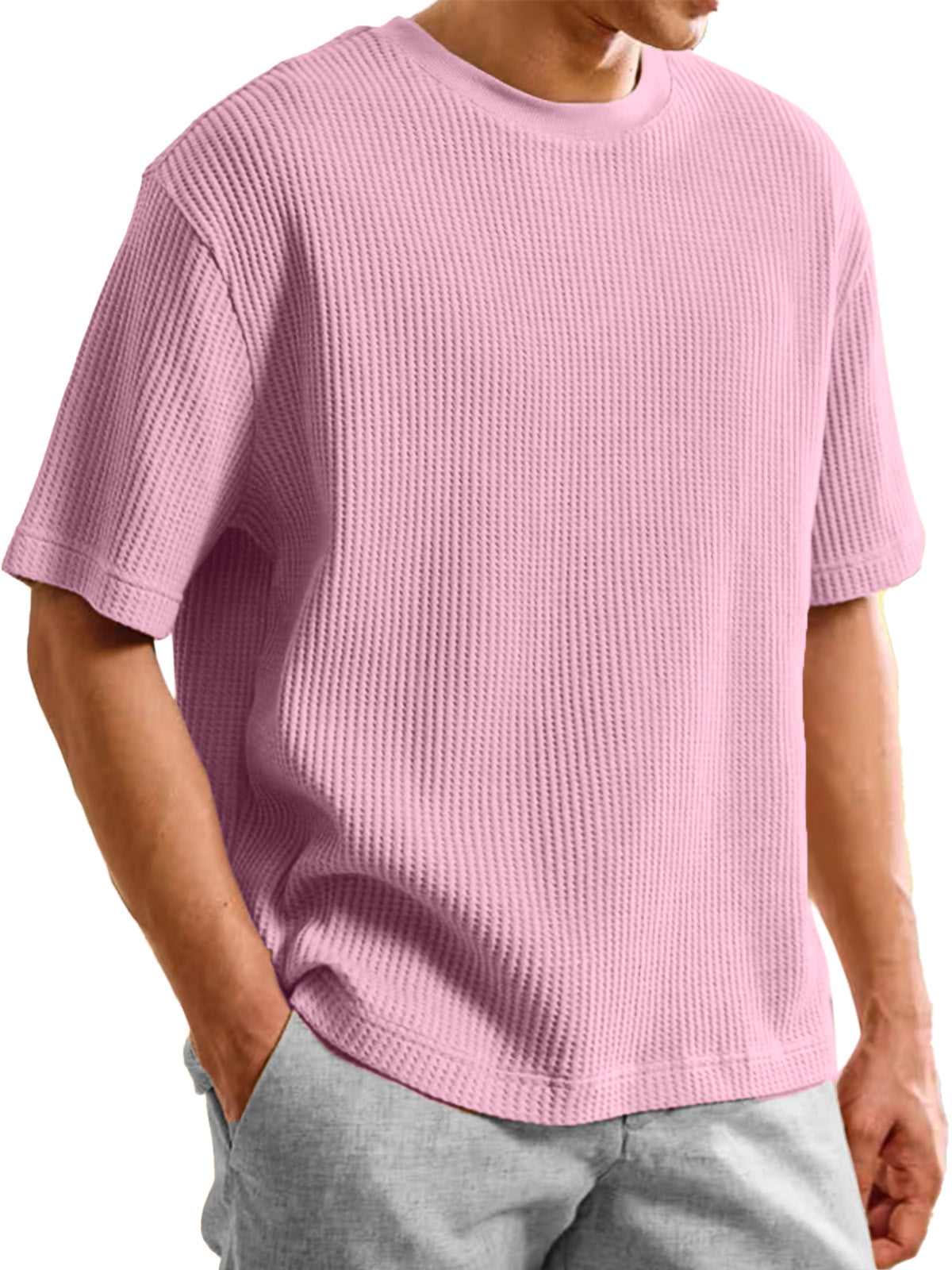 Men's Summer Waffle Texture Loose Round Neck Short-sleeved T-shirt