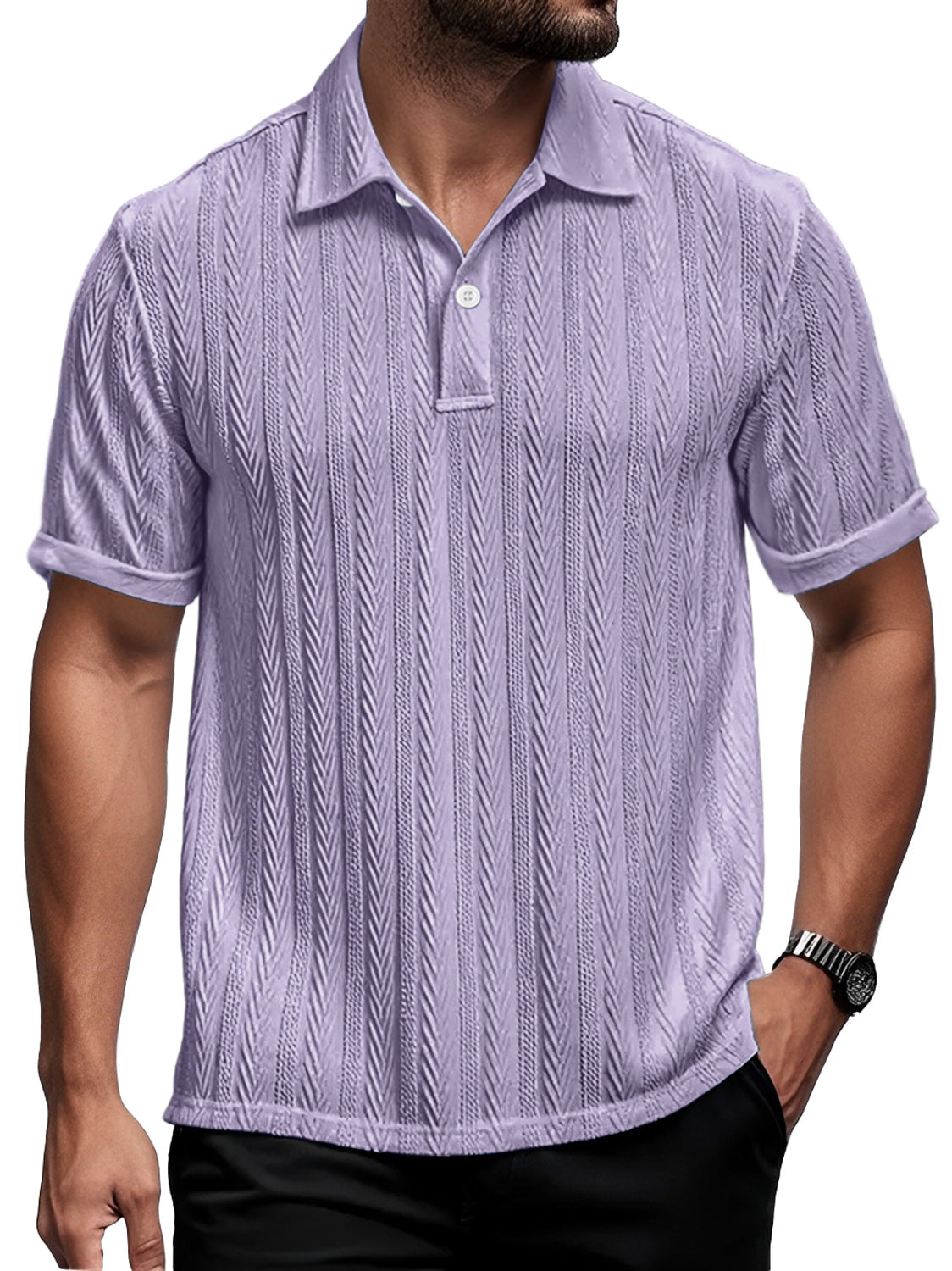 Men's Daily Casual Lapel Texture Comfortable Short-sleeved Polo Shirt