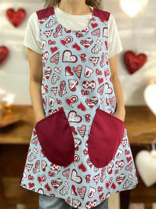 Cranberry Heart Cross Strap Apron
