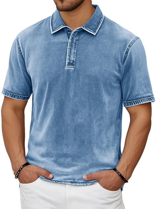 Men's Fashion Casual Retro Distressed Lapel Short-sleeved Polo Shirt