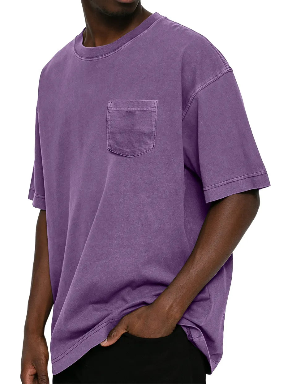 Men's Retro Distressed Washed Pocket Short-sleeved T-shirt