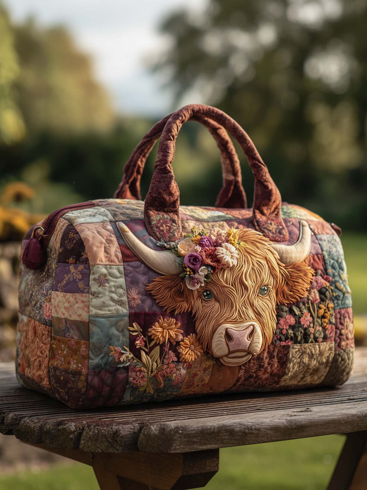 Highland Cow Quilted Duffle Bag
