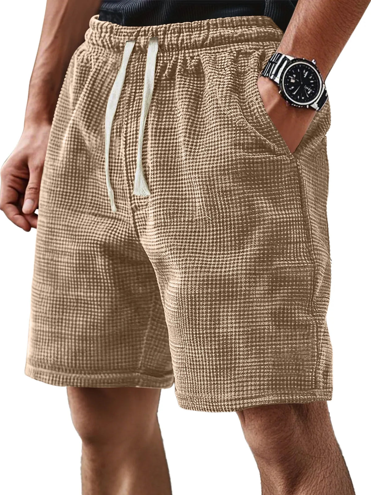 Men's Everyday Corduroy Waffle Elastic Waist Comfort Shorts