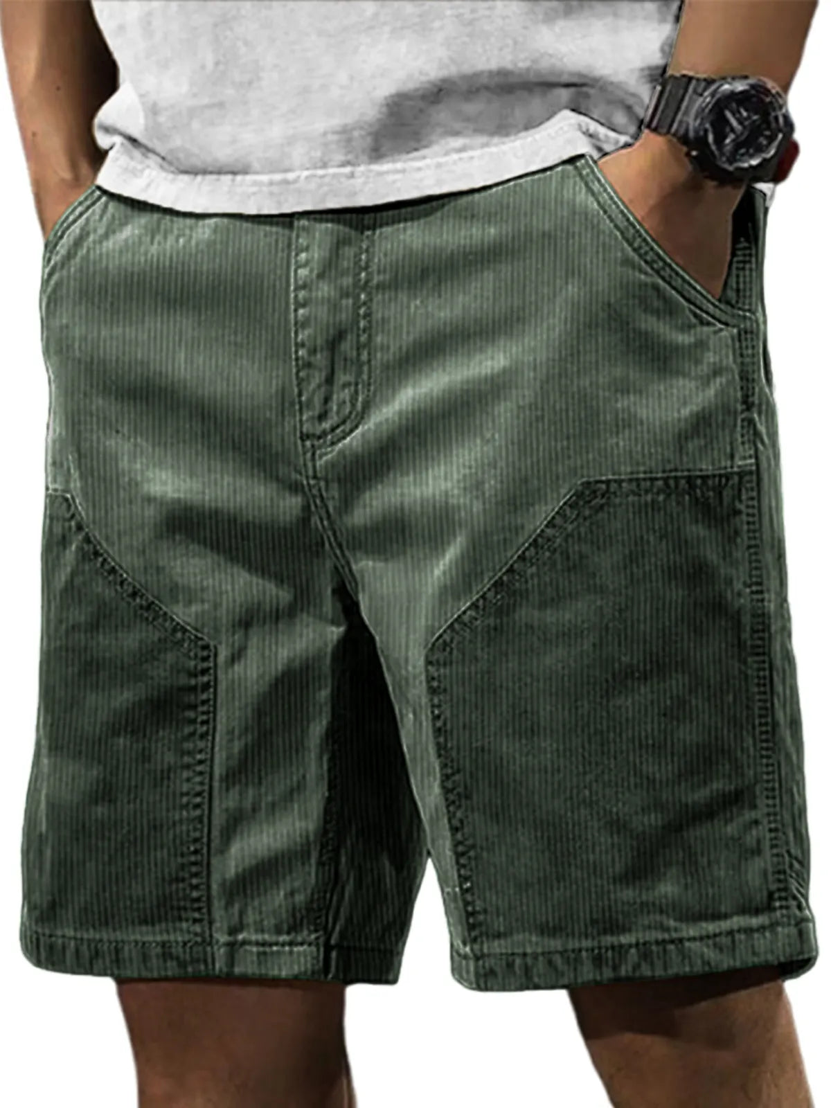 Men's Stylish Retro Corduroy Contrasting Casual Loose Cargo Shorts