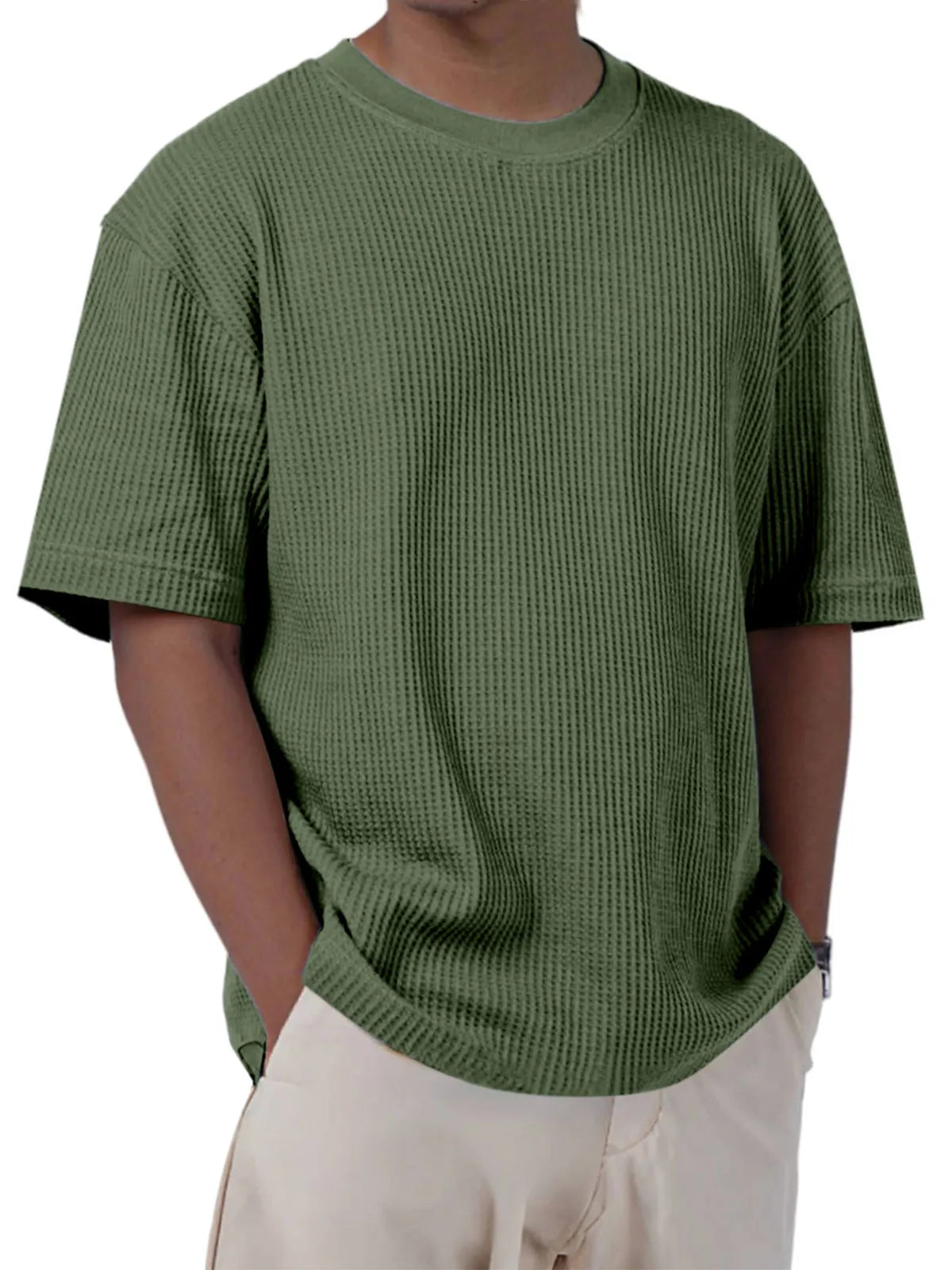 Men's Casual Everyday Solid Color Waffle Short Sleeve T-shirt