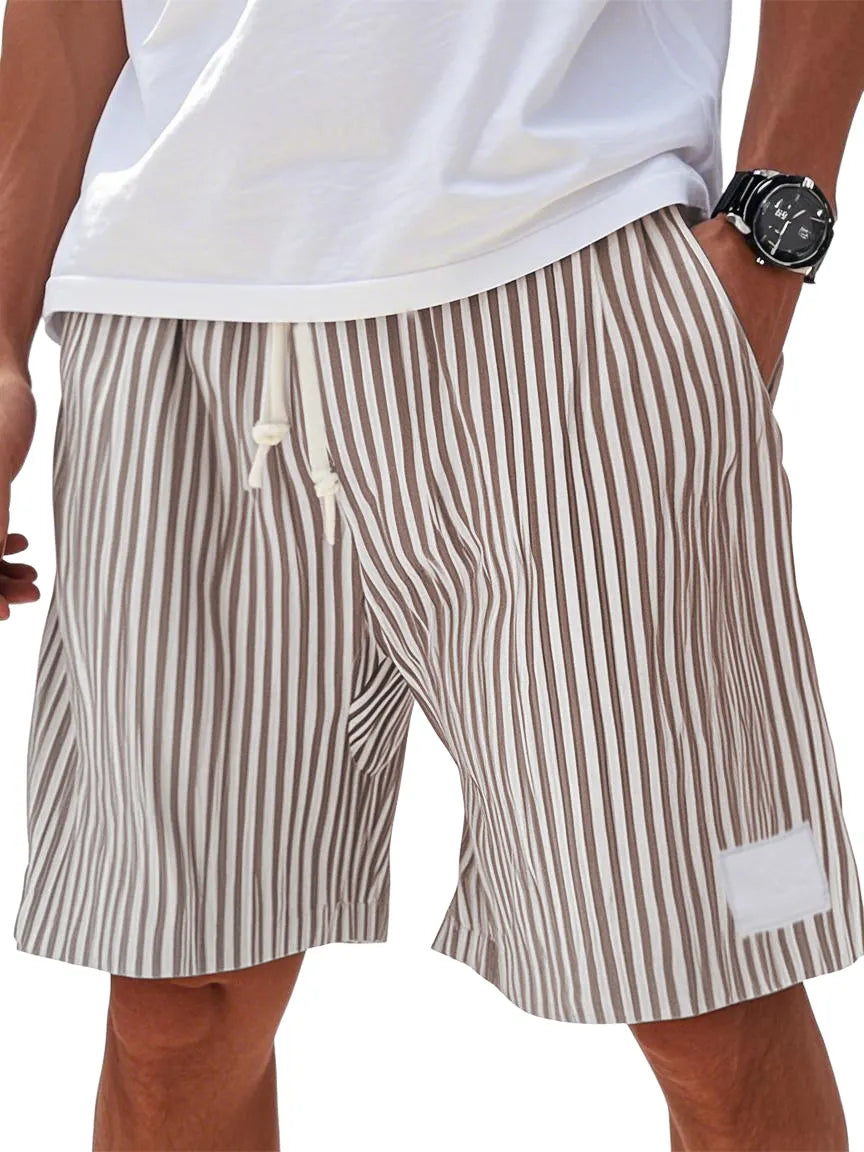 Mens Summer Stripe Logo Pocket Beach Casual Shorts