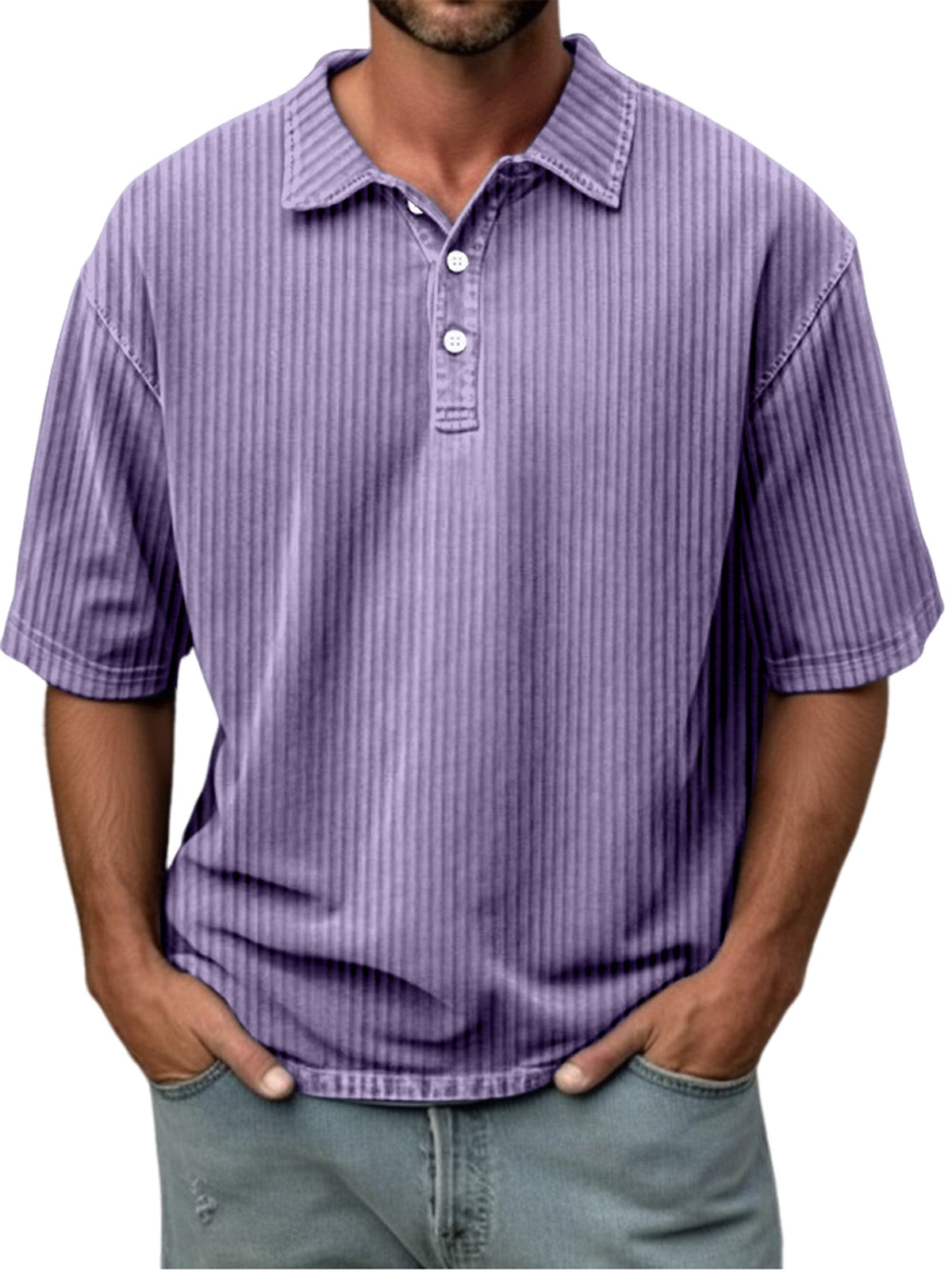 Men's Casual Solid Color Pit Lapel Short Sleeve Polo Shirt
