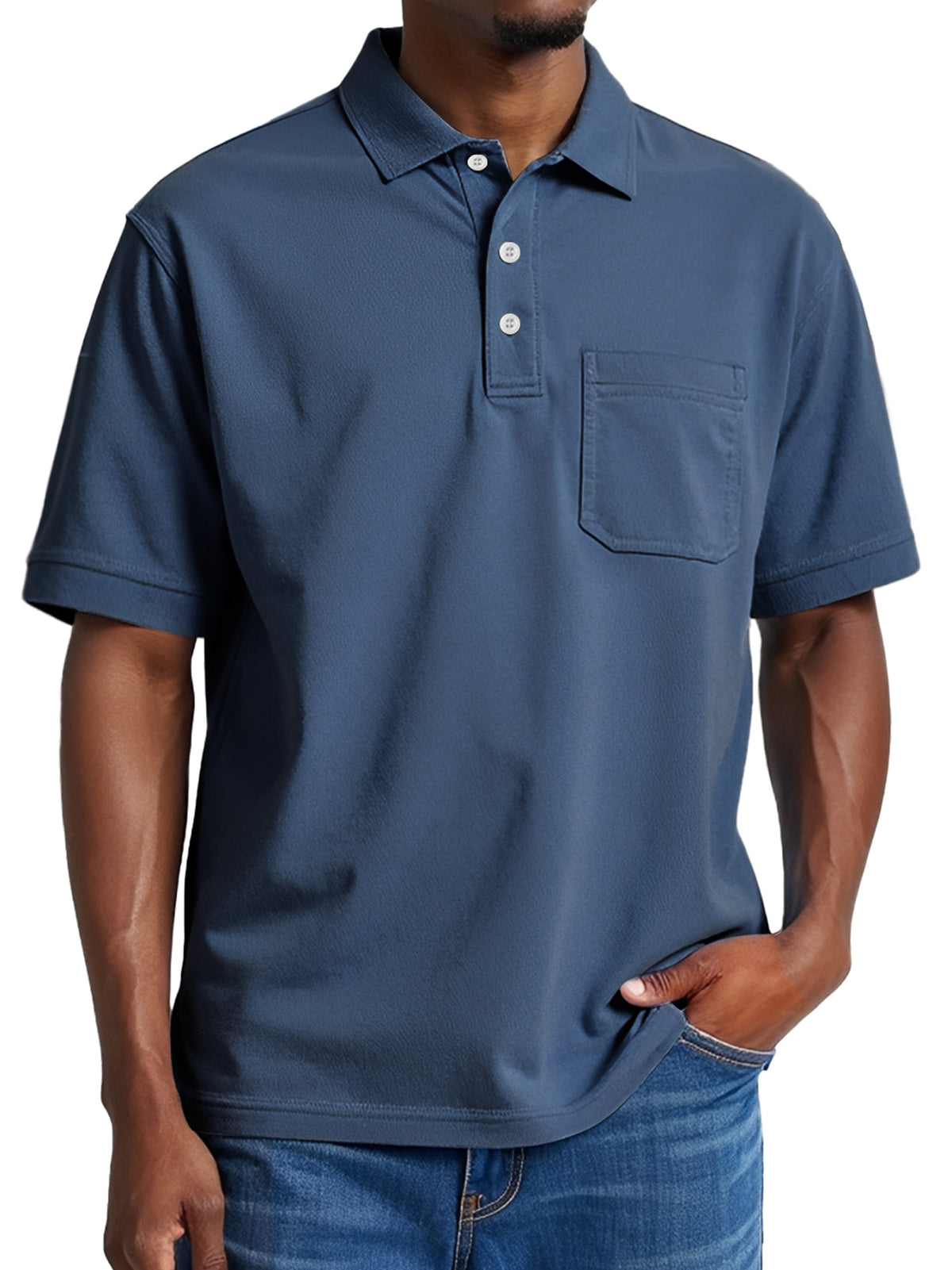 Men's Daily Casual Pocket Solid Color Comfortable Short Sleeve POLO Shirt