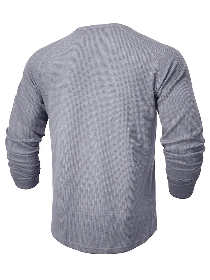Men's Waffle Henley Collar Textured Long-sleeved Top