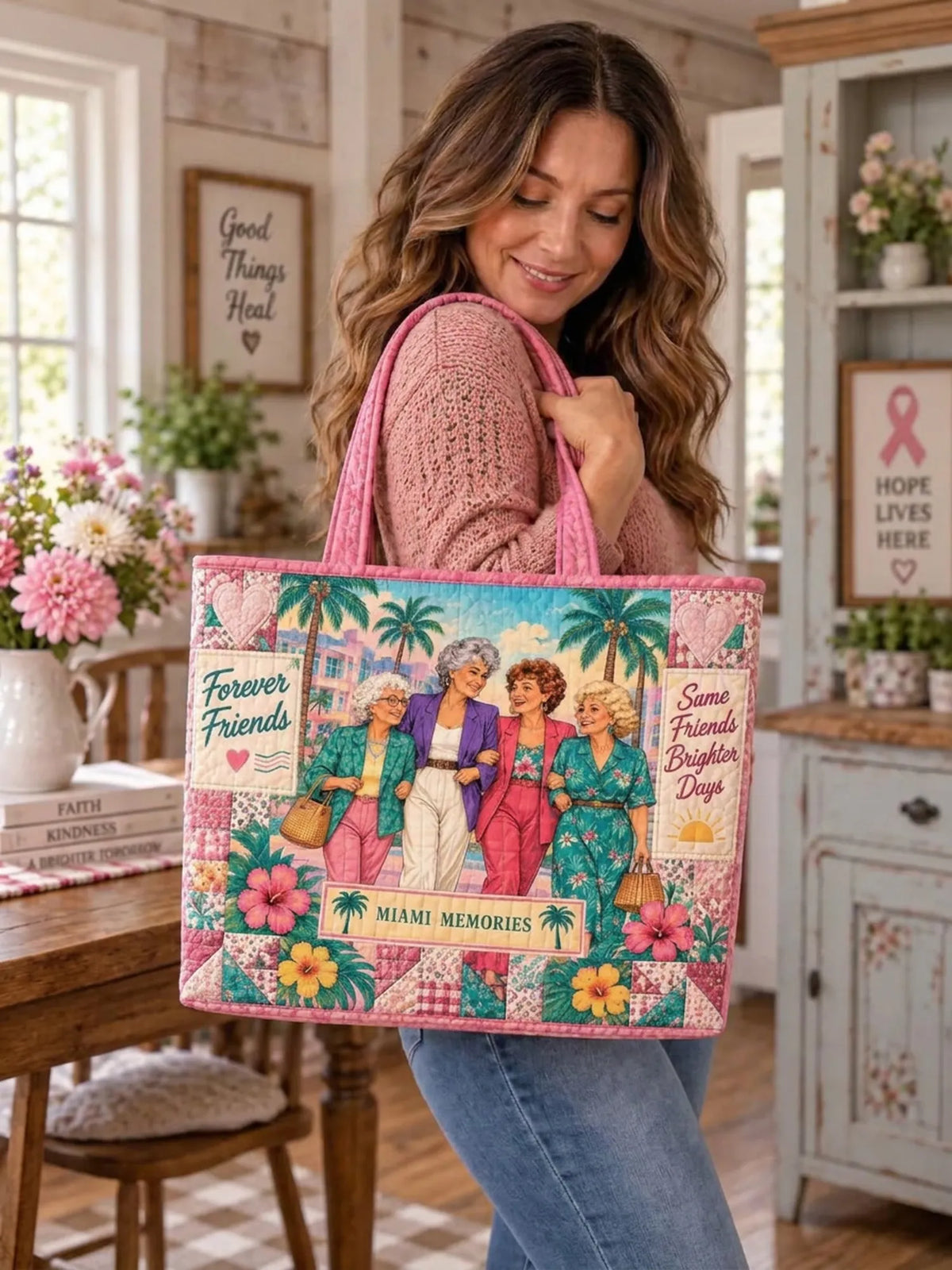 Golden Girls Miami Tropical Patchwork Quilted Tote Bag