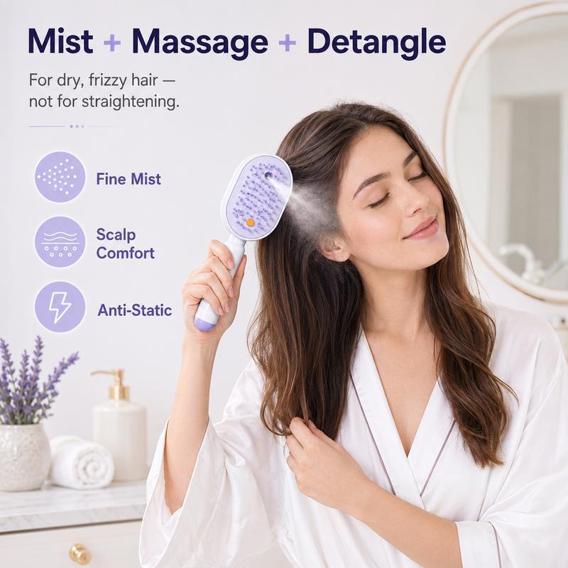 ⏳LAST DAY SALE 50% OFF🎉💕Electric Spray Air Cushion Massage Comb 💨| Detangle, Moisturize💧 & Red Light Therapy