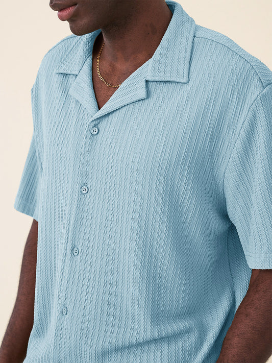 Men's Fashion Hawaiian Casual Jacquard Cuban Collar Short-sleeved Shirt