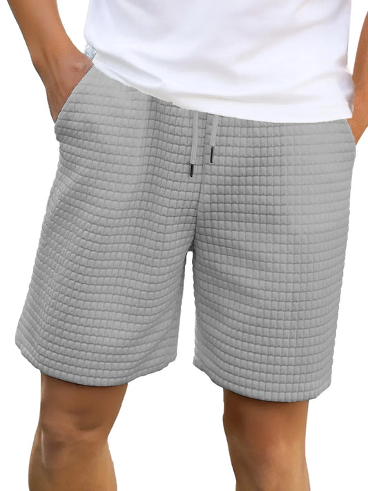 Men's Casual Solid Color Small Checkered Loose Shorts