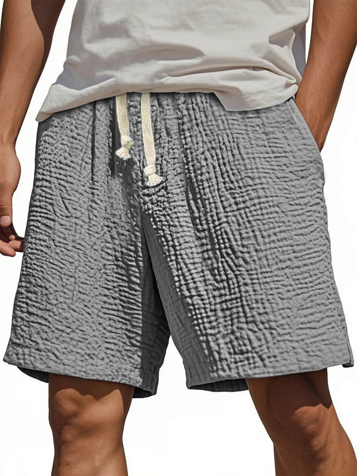 Men's Stylish Wrinkled Textured  Lace-up Casual Shorts