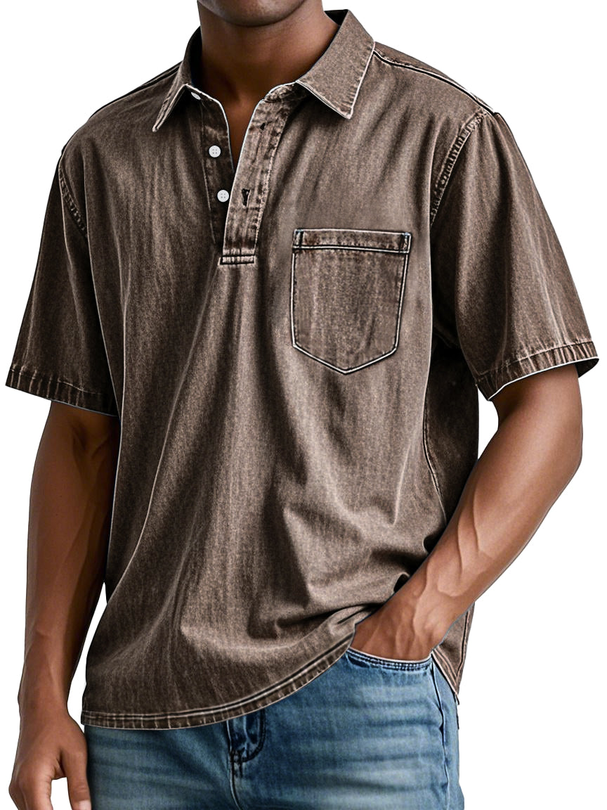 Men's Retro Lapel Pocket Casual Fashion Short Sleeve POLO Shirt
