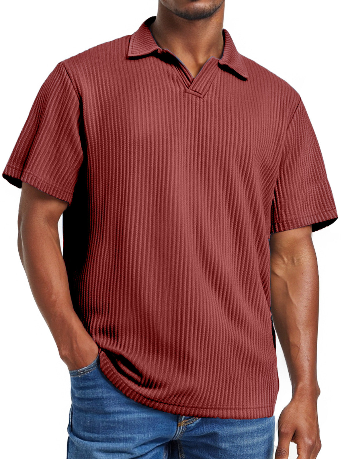 Men's daily pitted V-neck short-sleeved POLO shirt
